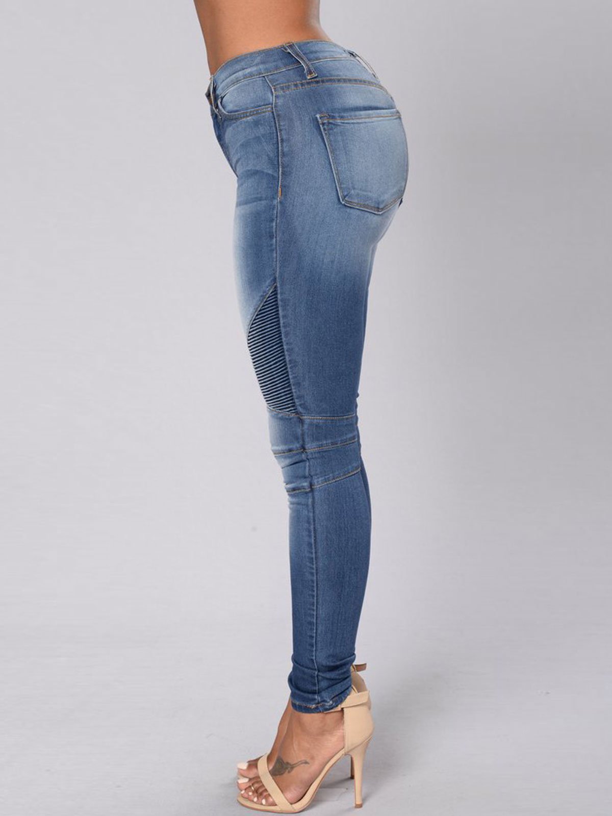 Gradient Pleated Patchwork Pocket Jeans
