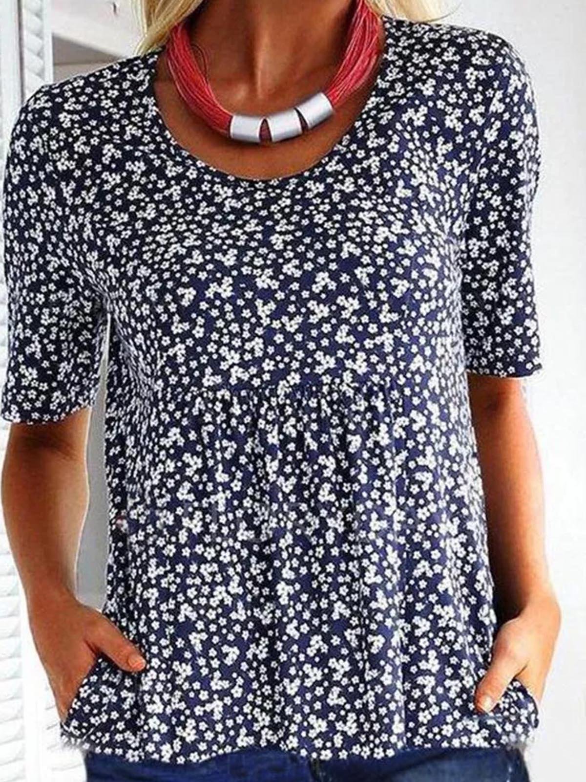 Casual Short Sleeve Floral Shirts & Tops