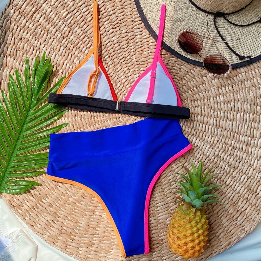 Two Piece Colorful High Waist Strap Swimwear