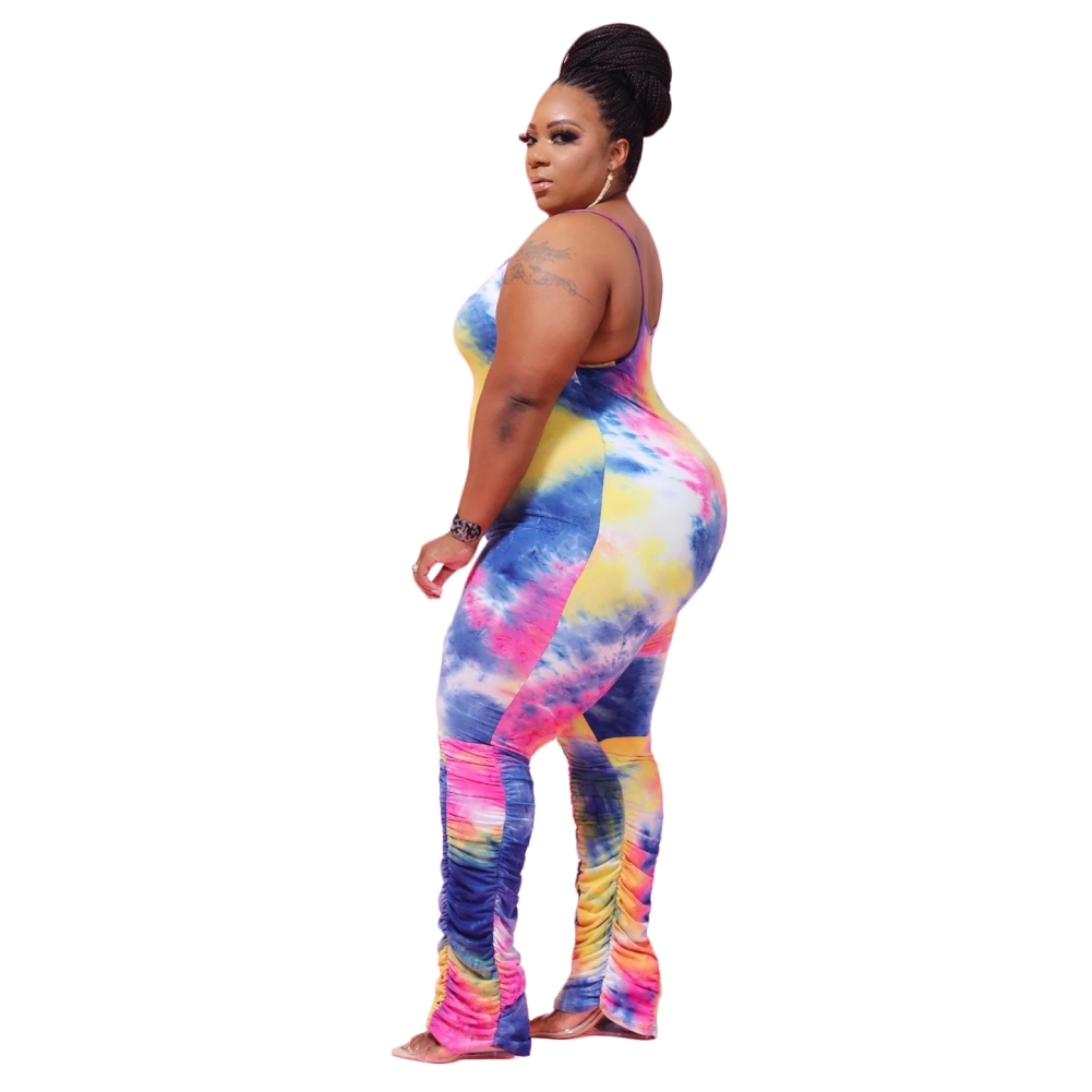 Plus Size Tie Dye Strap Stacked Jumpsuit