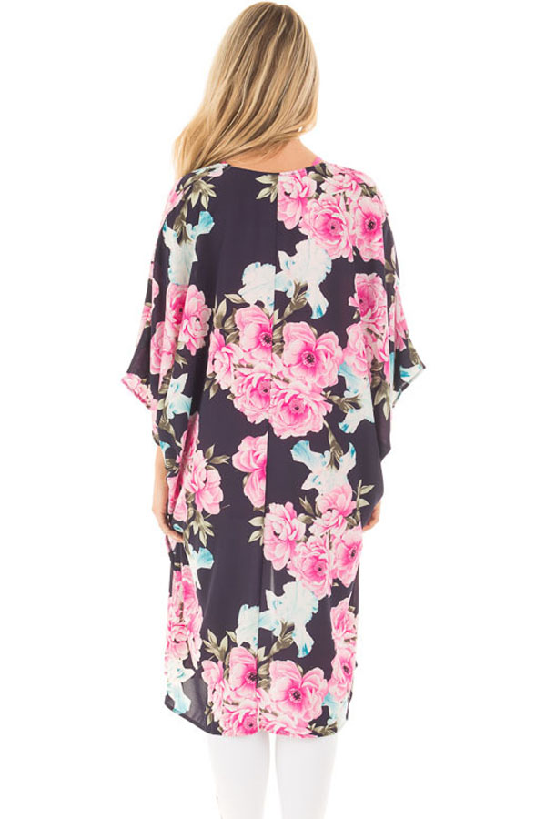 Black Floral Side Slit Boho Kimono