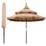 Aoodor 9ft Umbrella Outdoor Pagoda Patio Market Umbrella 3 Tier with Eucalyptus Wooden Frame �C Brown (Umbrella Only)