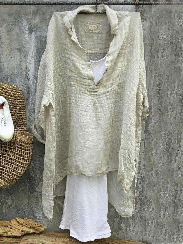 Casual V-Neck 3/4 Sleeve Solid Plus Size Bat Sleeve Tops