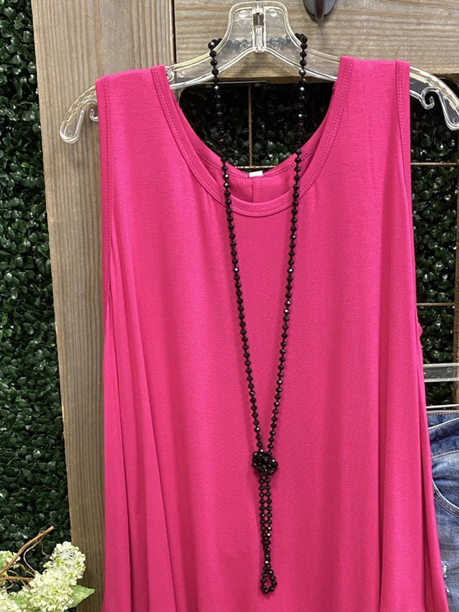 Pink Cotton-Blend Sleeveless Crew Neck Shirt & Top