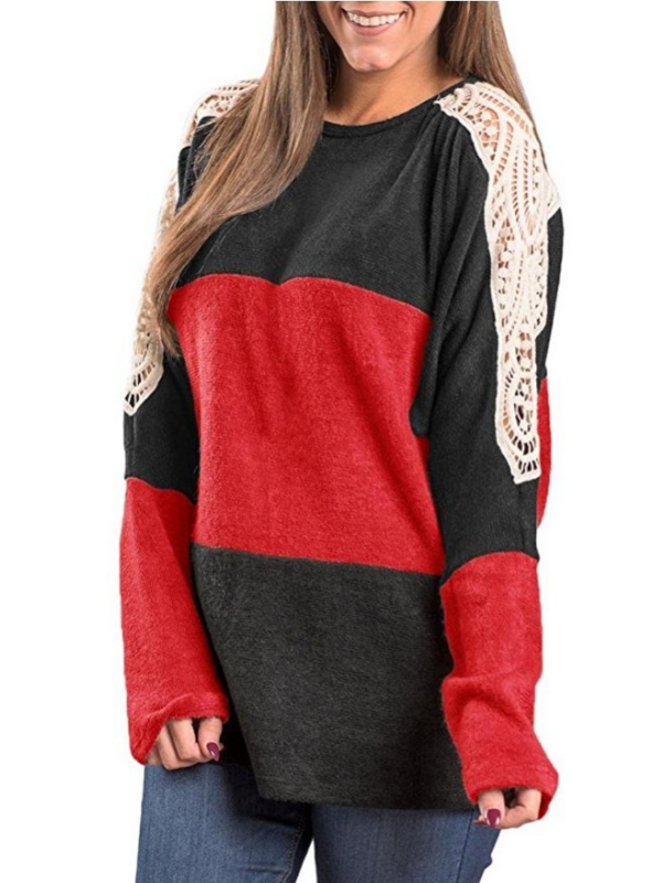 Paneled Vintage Floral-embroidered Long Sleeve Blouse & Shirts