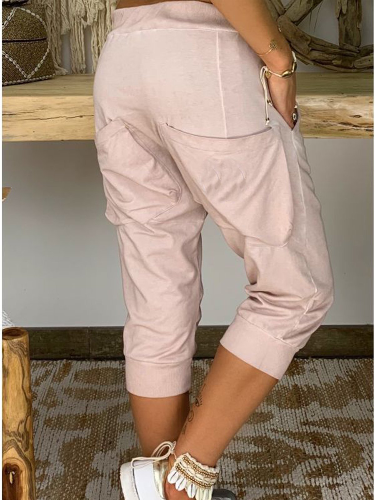 Casual Solid Pockets Pants