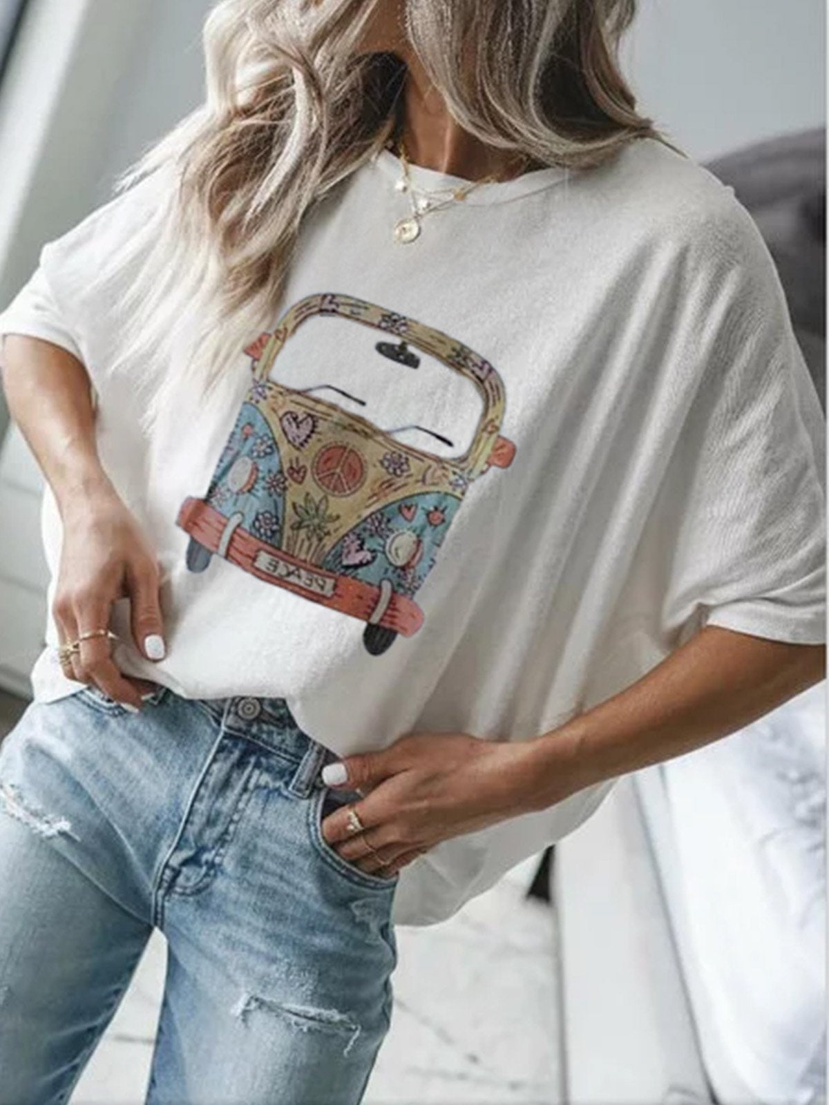 Casual Half Sleeve Round Neck Tops