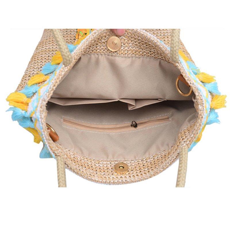 Multicolor Zipper Boho Linen Shoulder Bags