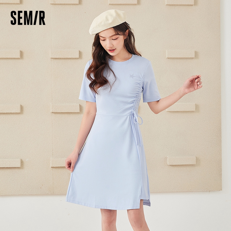 four SEMIR Dress Women Careful Machine Design Sense Self-Cultivation 2022 Summer New Drawstring Sweet Embroidery Knitted Dresses