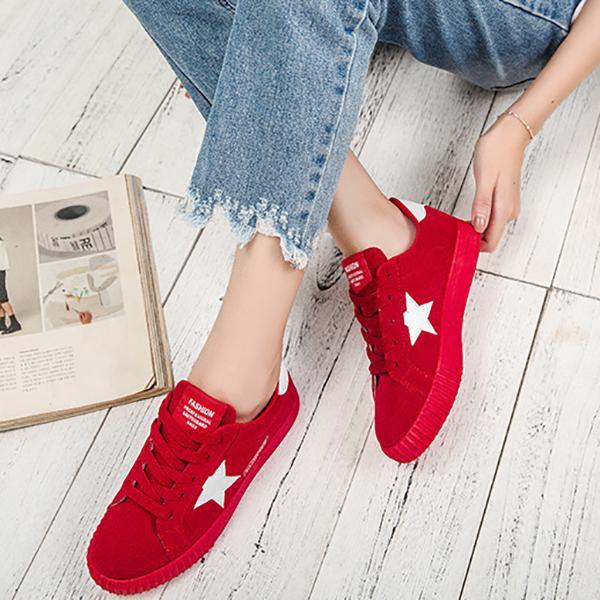 Women Comfortable Suede Casual Flat Lace-Up Sneakers
