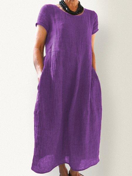 Summer Pockets Round Neck Shift Linen Dresses