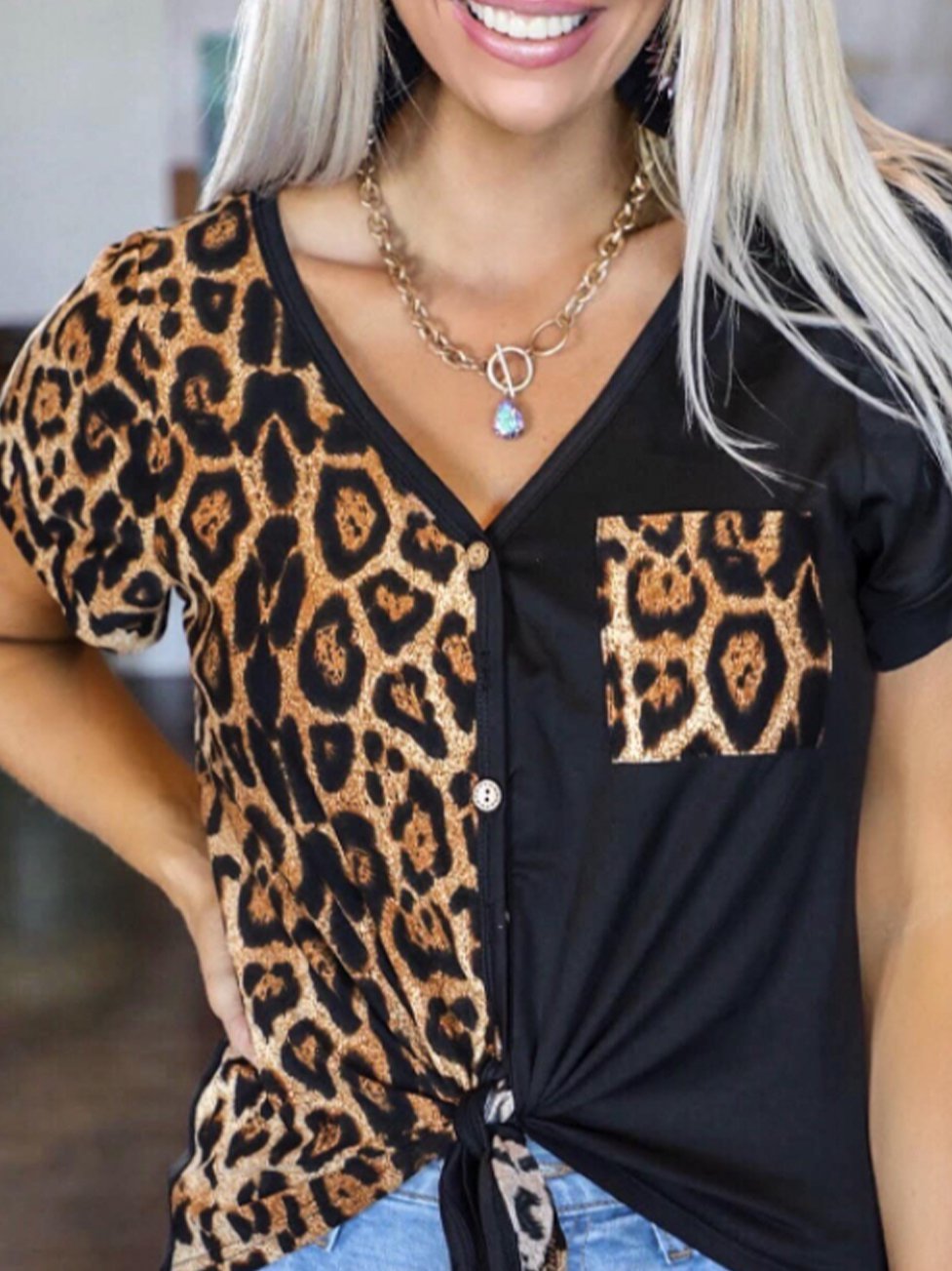 Short Sleeve Leopard Shirts & Tops