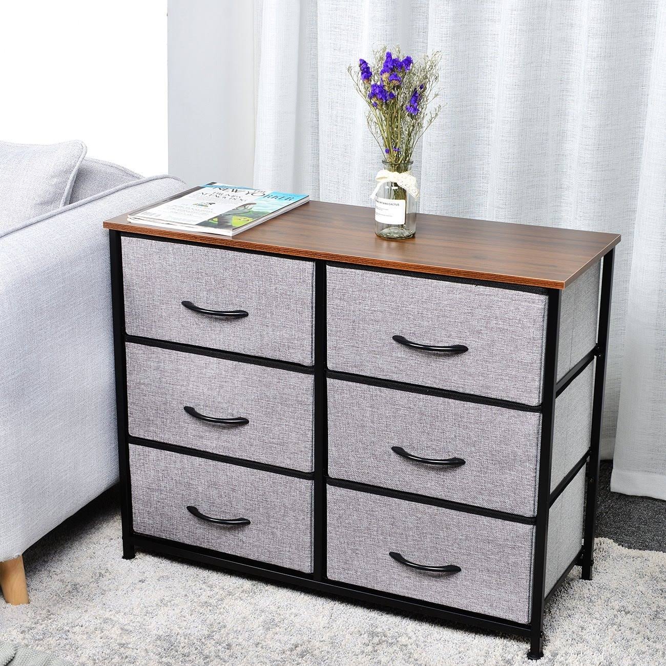 6-Drawers Kids Double Dresser Storage Organizer Unit - Marbling