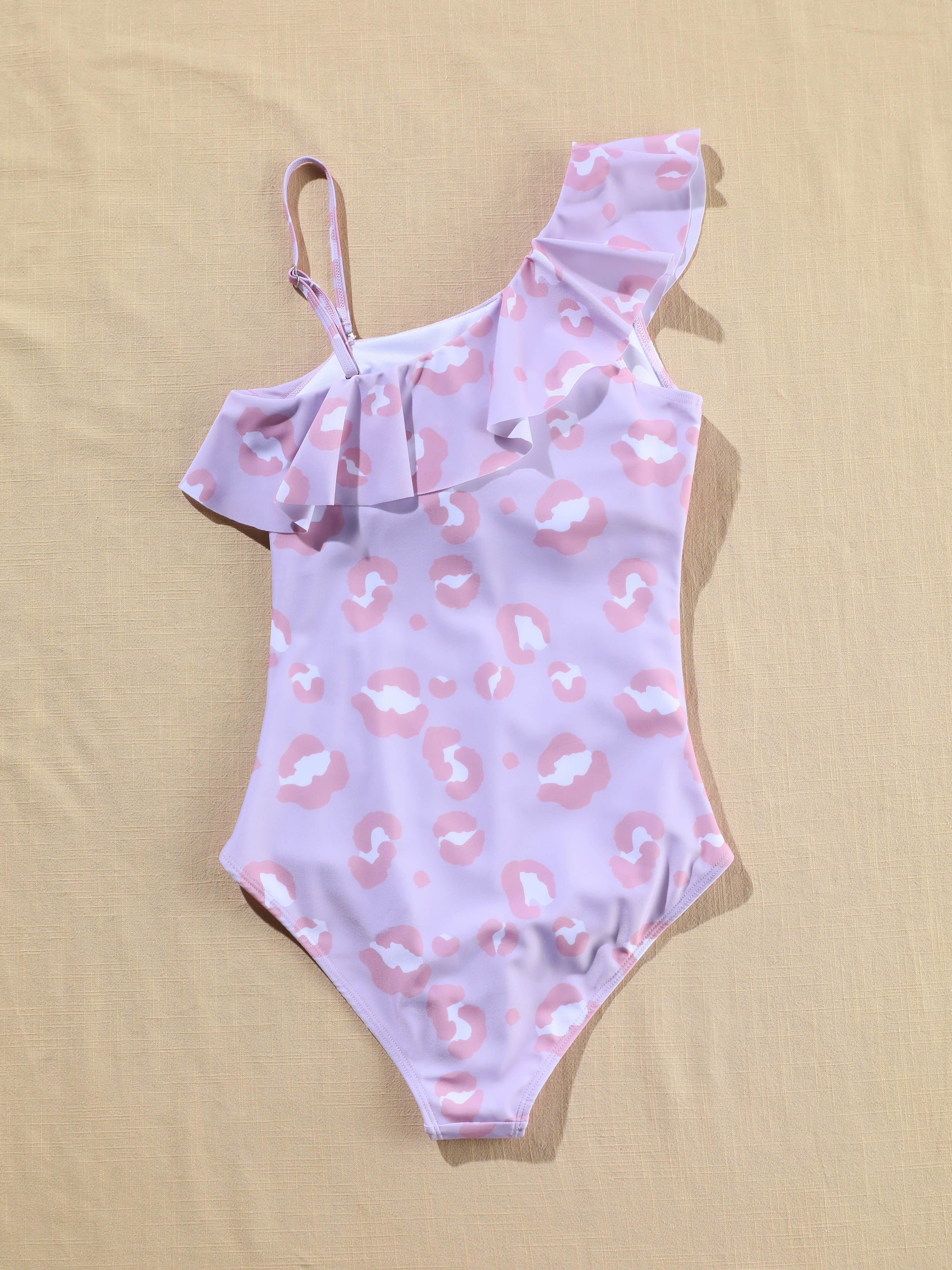 Leopard Print Ruffle Off Shoulder One-Piece Swimsuit