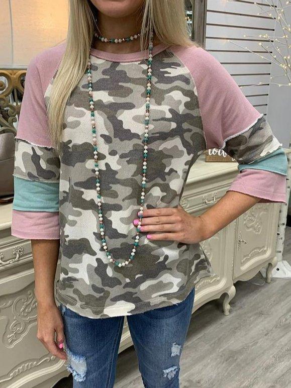 Shift Half Sleeve Cotton-Blend Color-Block Shirts & Tops