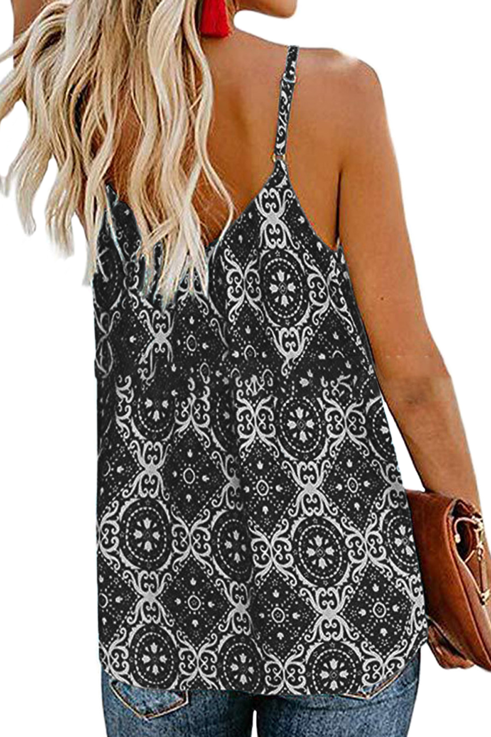 Black Spaghetti Strap Boho Printed Holiday Camisole