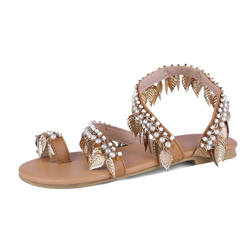 Light Brown Artificial Pu Flat Heel Holiday Sandals