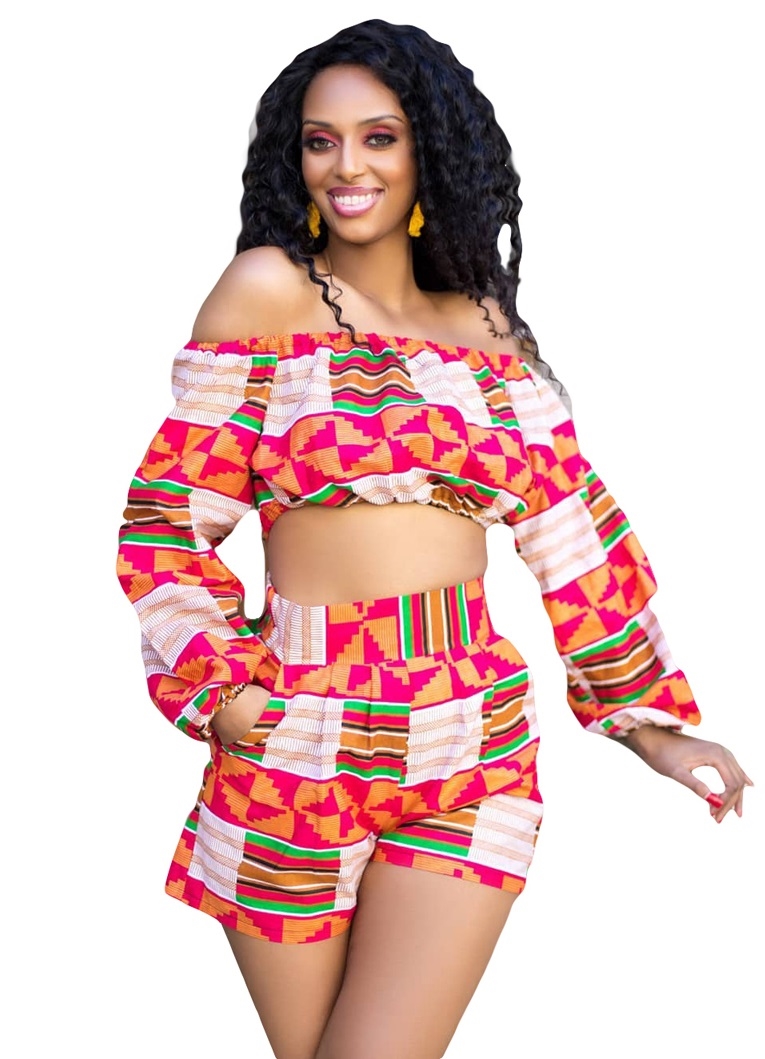 Sexy Colorful Off Shoulder Crop Top and Shorts