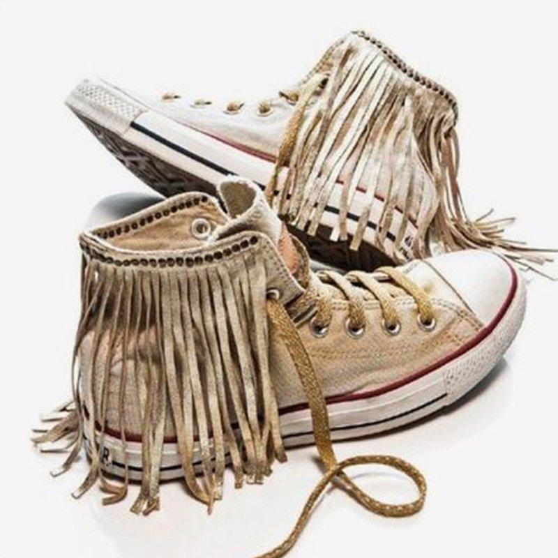 White Cloth Winter Tassel Flats