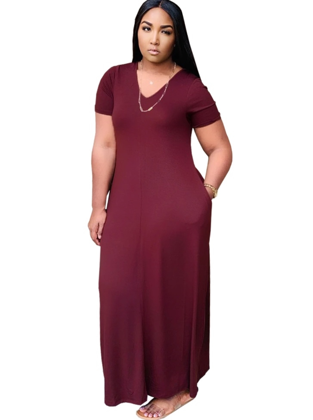 Summer V-Neck Plain Long Dress