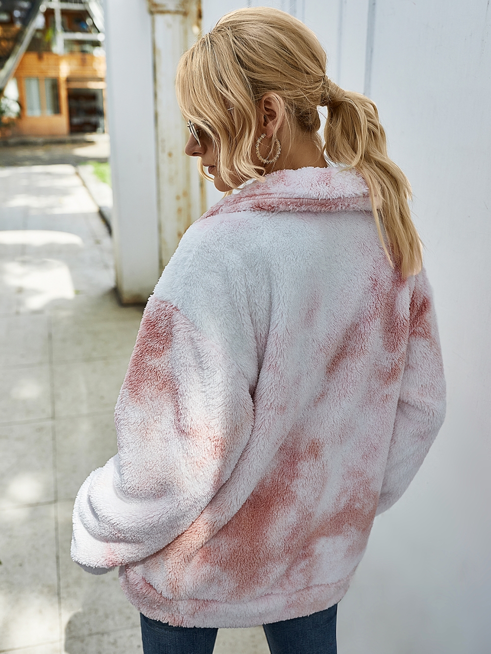 Tie Dye Plush Zipper Jacket with Pockets