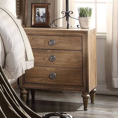 Beaulieu 3 - Drawer Solid Wood Nightstand in Reclaimed Oak Canora Grey