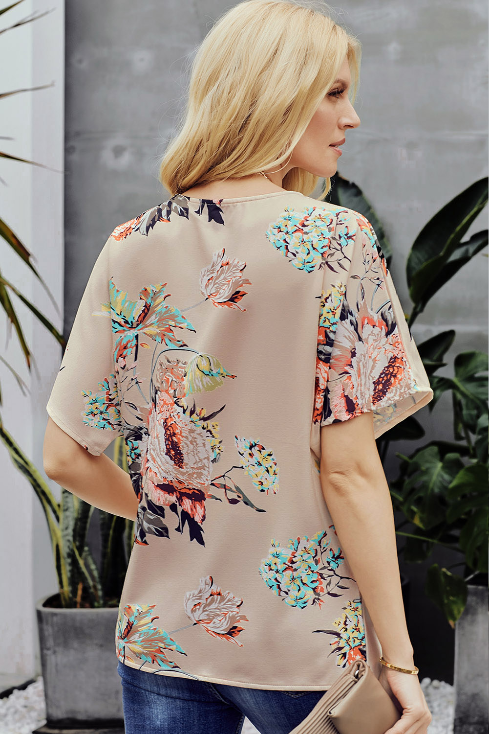 Apricot Amaryllis Floral Twist Top