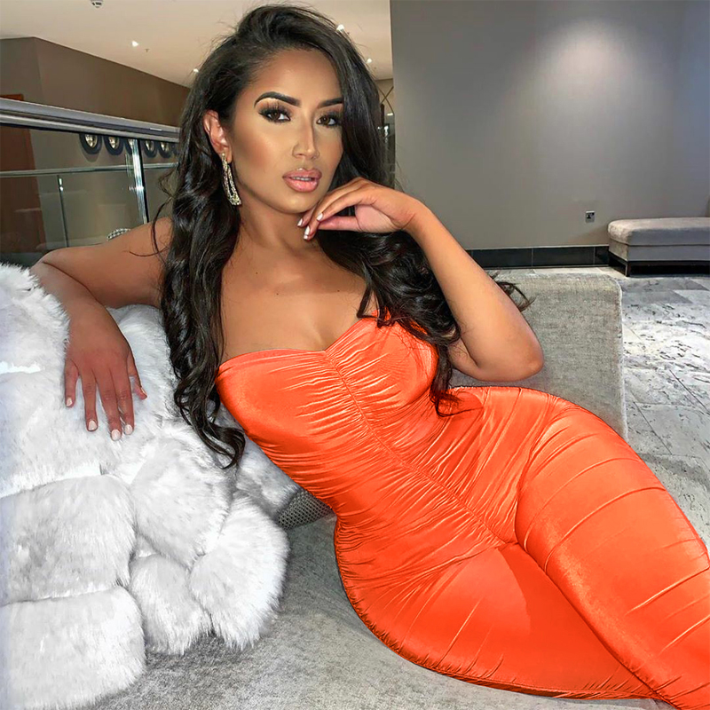 Plain Sexy Strapless Ruched Bodycon Jumpsuit