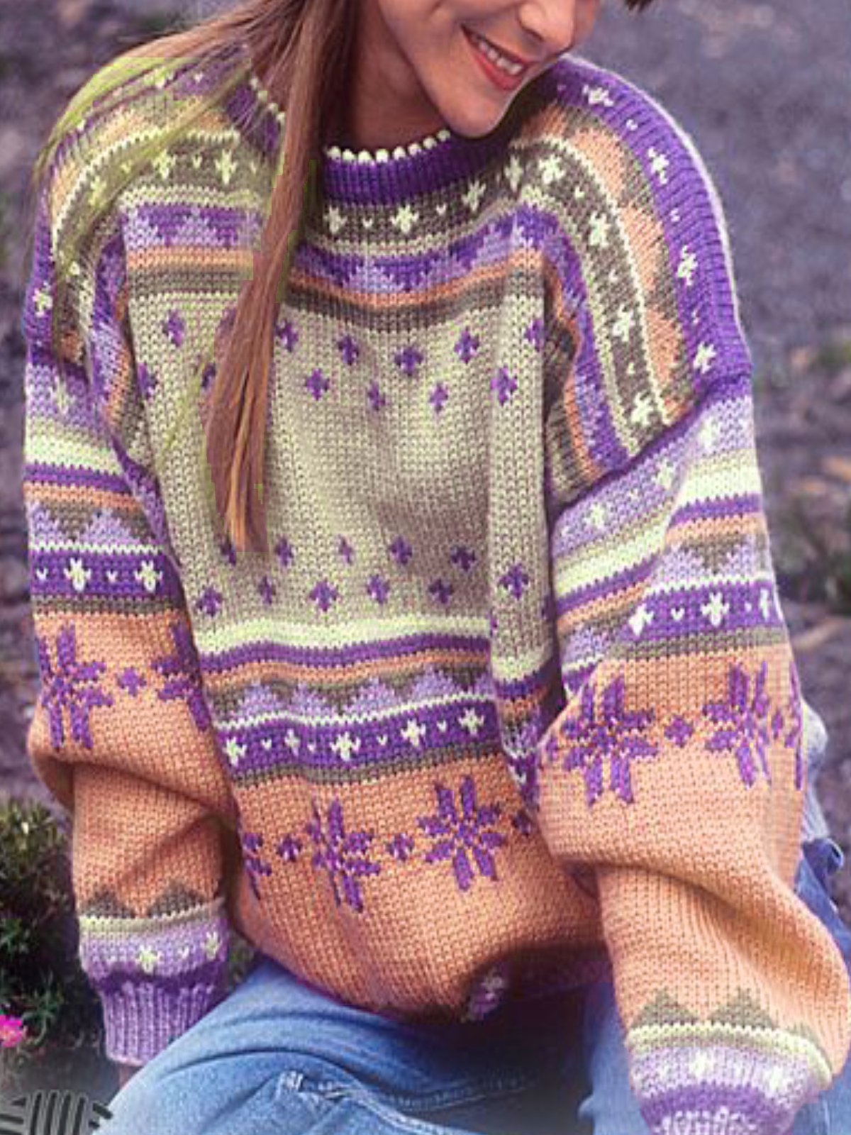 Color-Block Tribal Long Sleeve Sweaters
