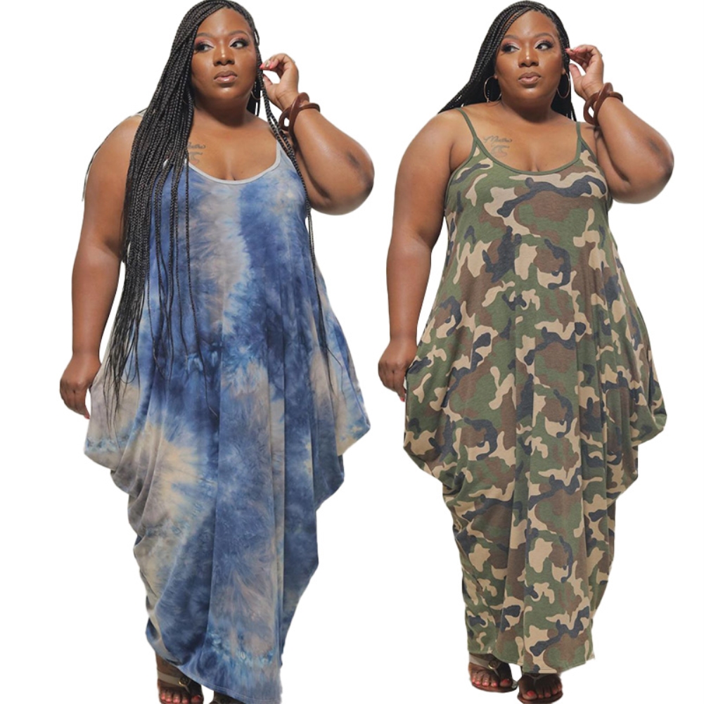 Plus Size Summer Tie Dye Strap Loose Jumpsuit
