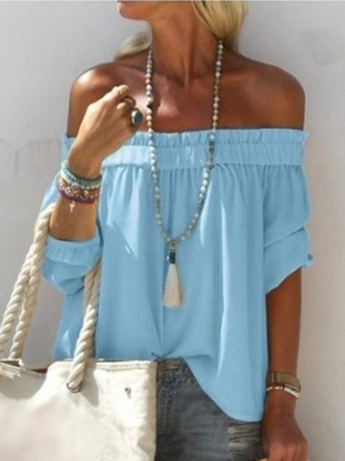 Women Casual Off Shoulder Tops Tunic Blouse Shirt