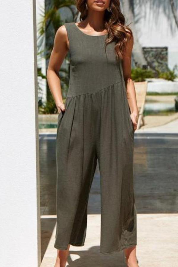 Fashion Pure Colour Sleeveless Vest Jumpsuits