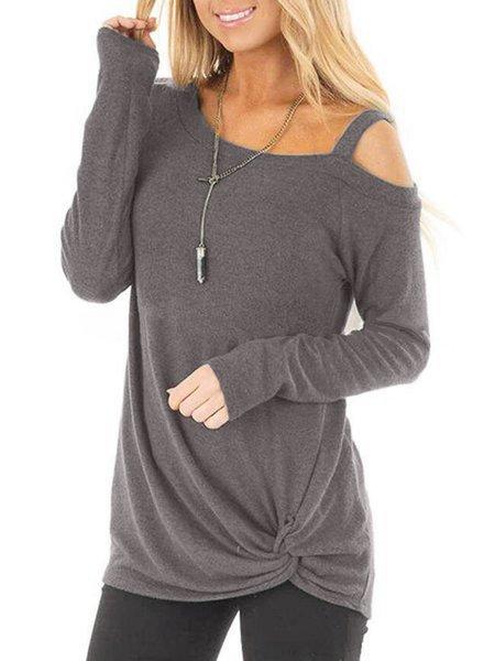 Casual Paneled One Shoulder Long Sleeve T-Shirts