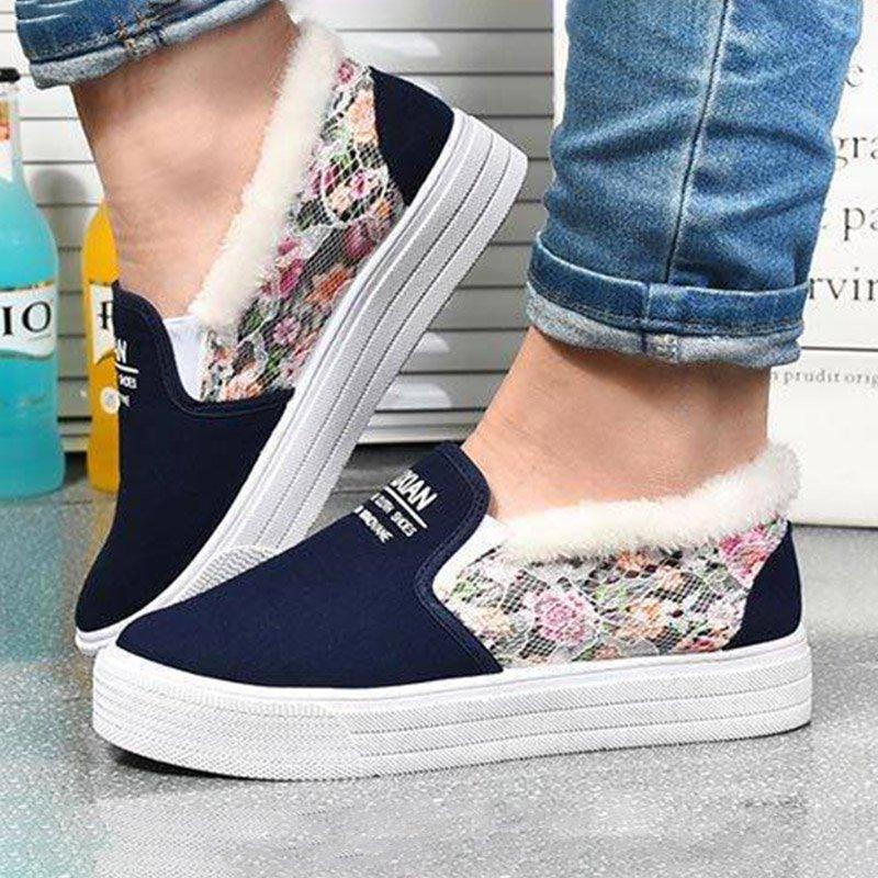 Women Flat Heel Slip On Warm Loafers Casual Shoes