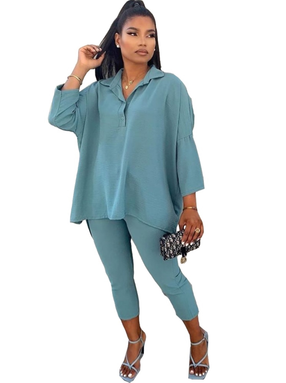 Autumn Matching Solid Color Two Piece Casual Pants Set