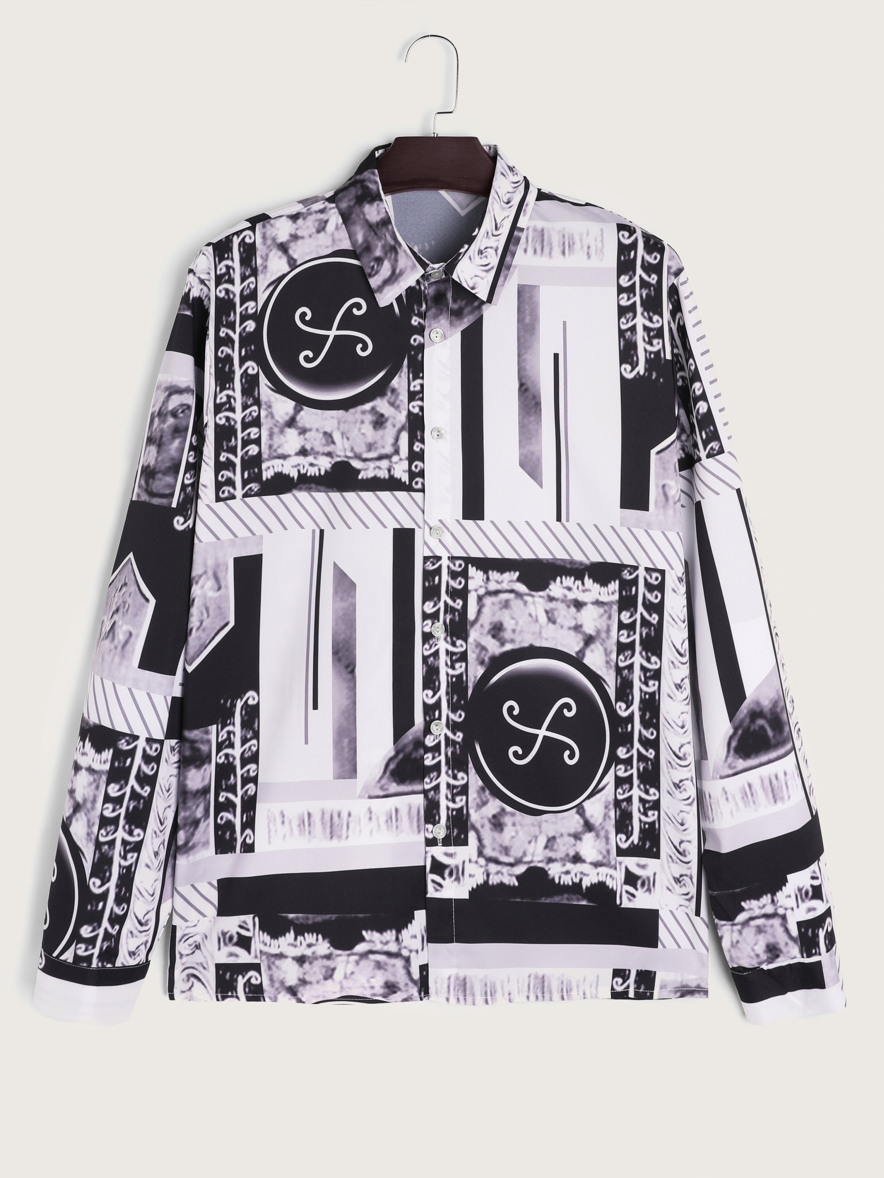 Men's Retro Button Graphic Long Sleeve Shirt