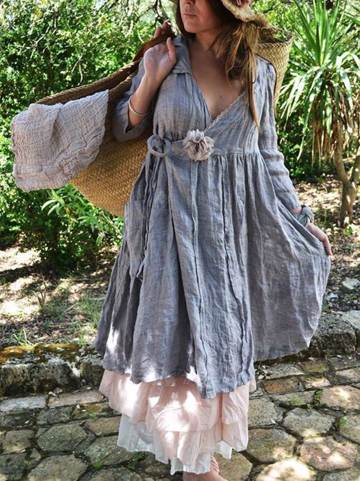 Casual V Neck Long Sleeve Dresses