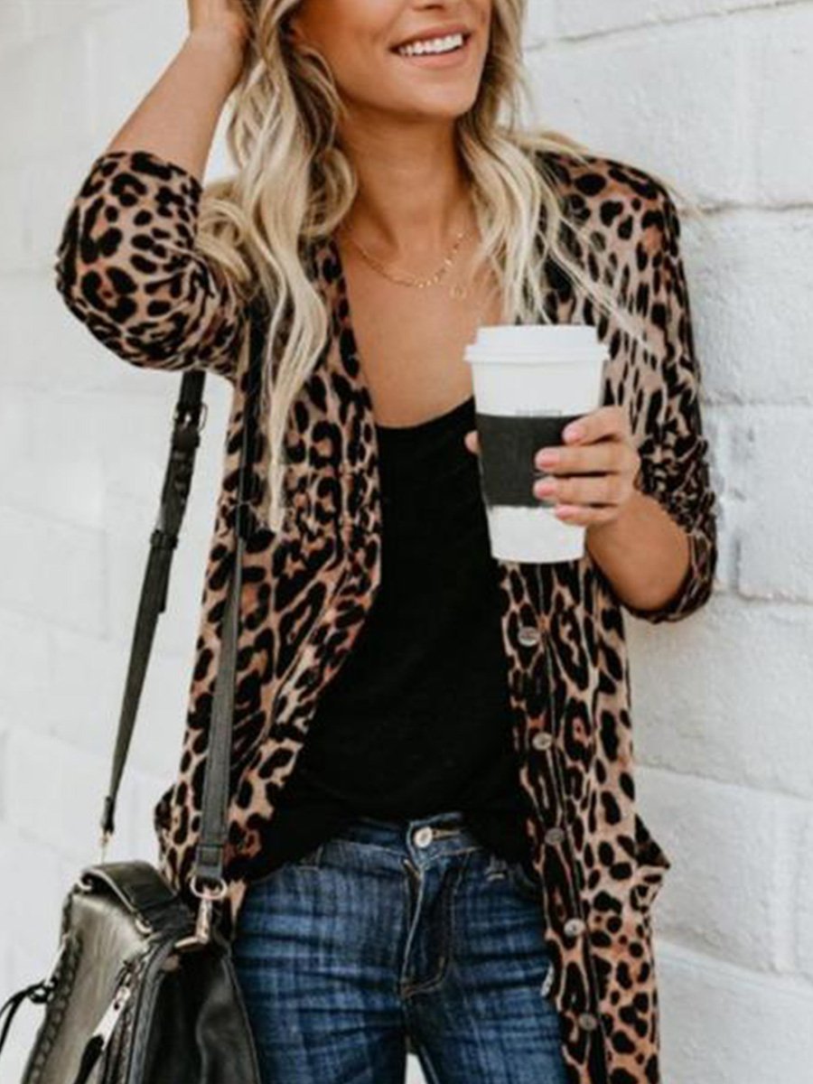 Long And Medium Leopard Loose Cardigan