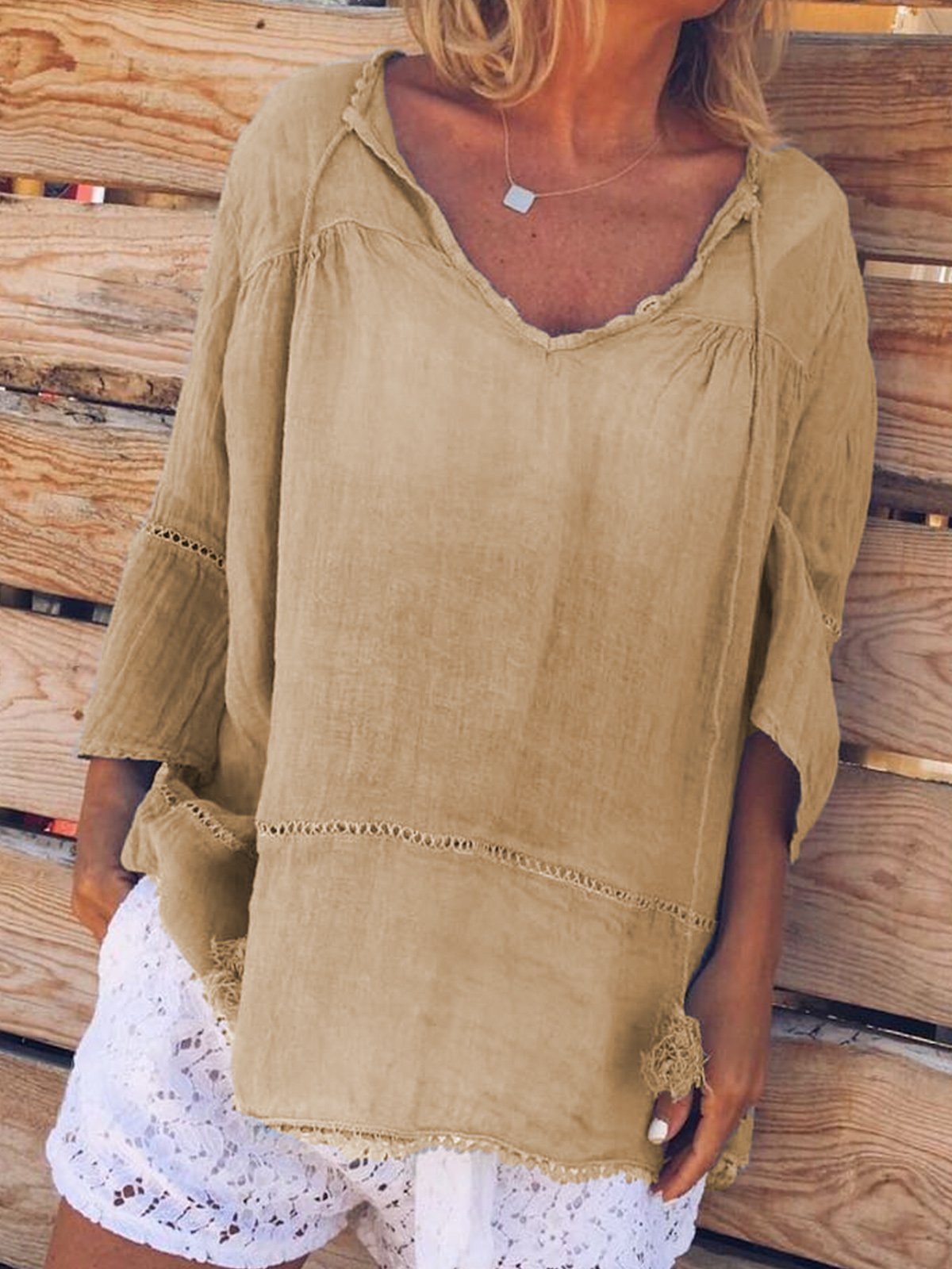 Sweet Linen Half Sleeve Solid Shirts & Tops