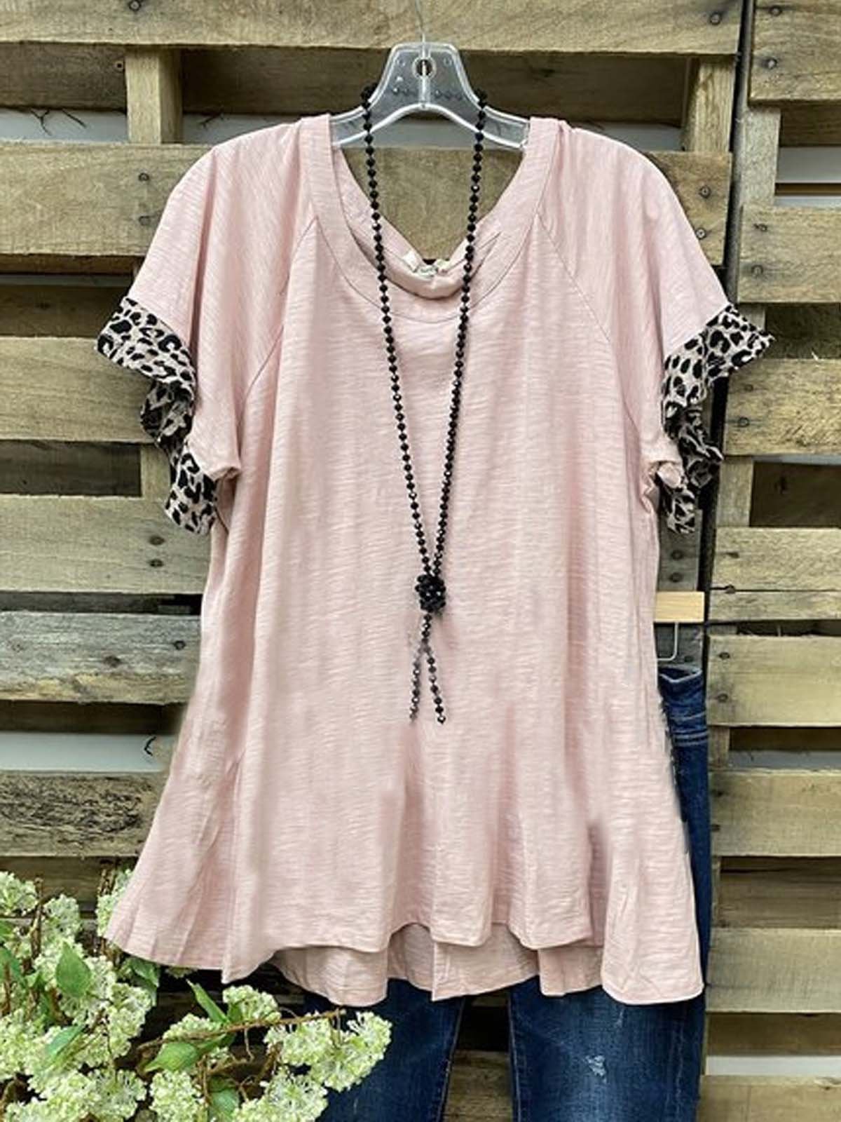 Cotton-Blend Short Sleeve Shirts & Tops