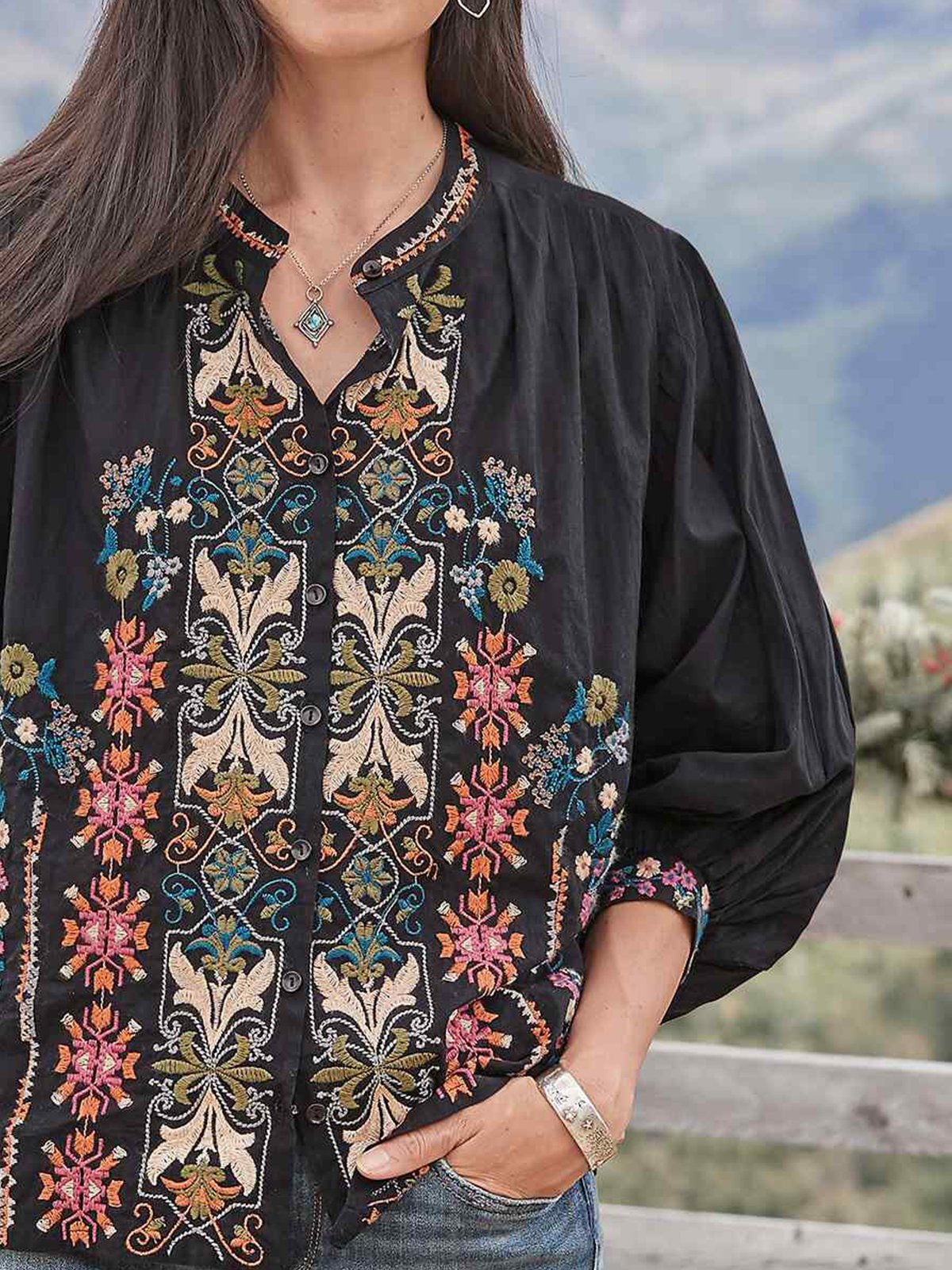 Casual V Neck Shift 3/4 Sleeve Shirts & Tops