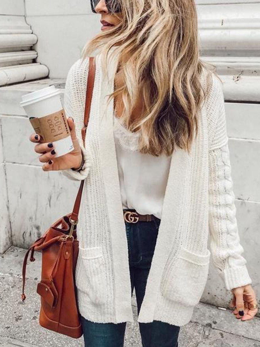 Casual Sweet Fashion Loose Plain Long Sleeve Cardigan