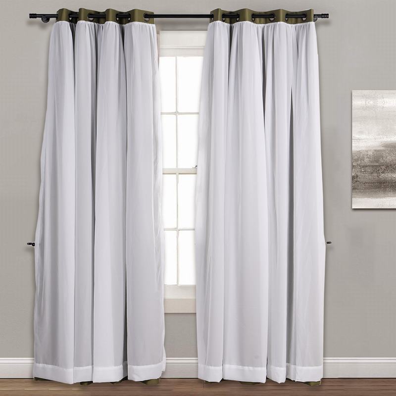 Layered Curtain Mix & Match Elegance White Crushed Voile x Blackout Curtain Grommet Panel ELI