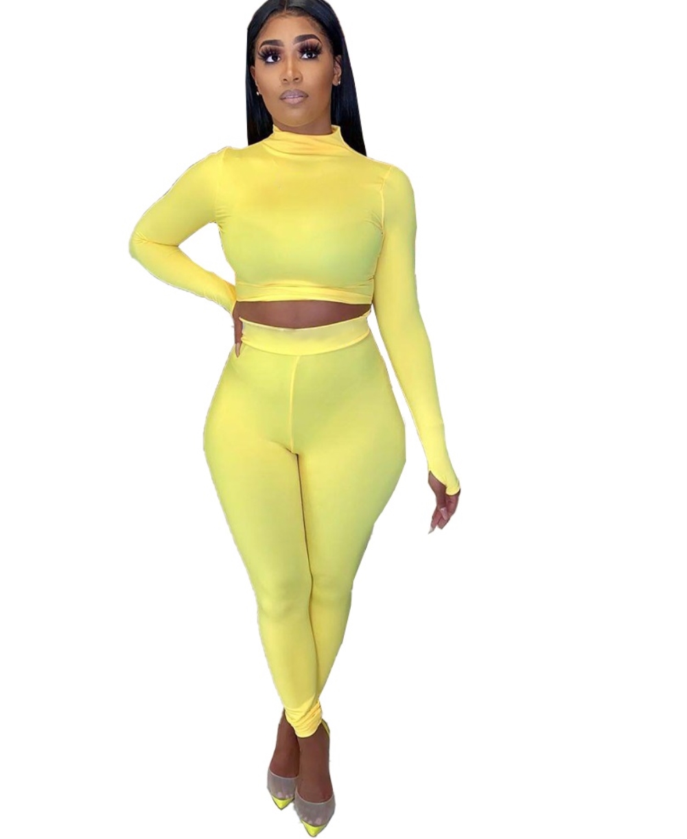 Fall Plain Two Piece Bodycon Pants Set