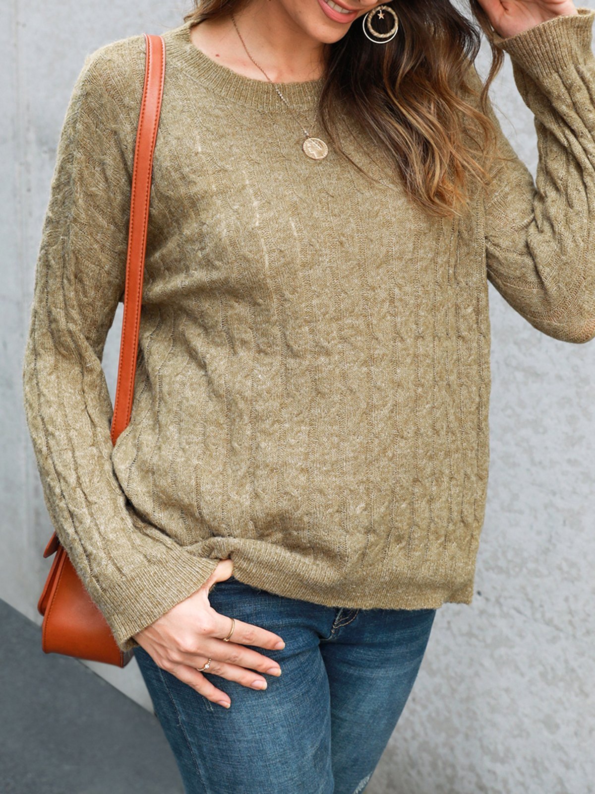 Sweet Crew Neck Knitted Knitted Sweater