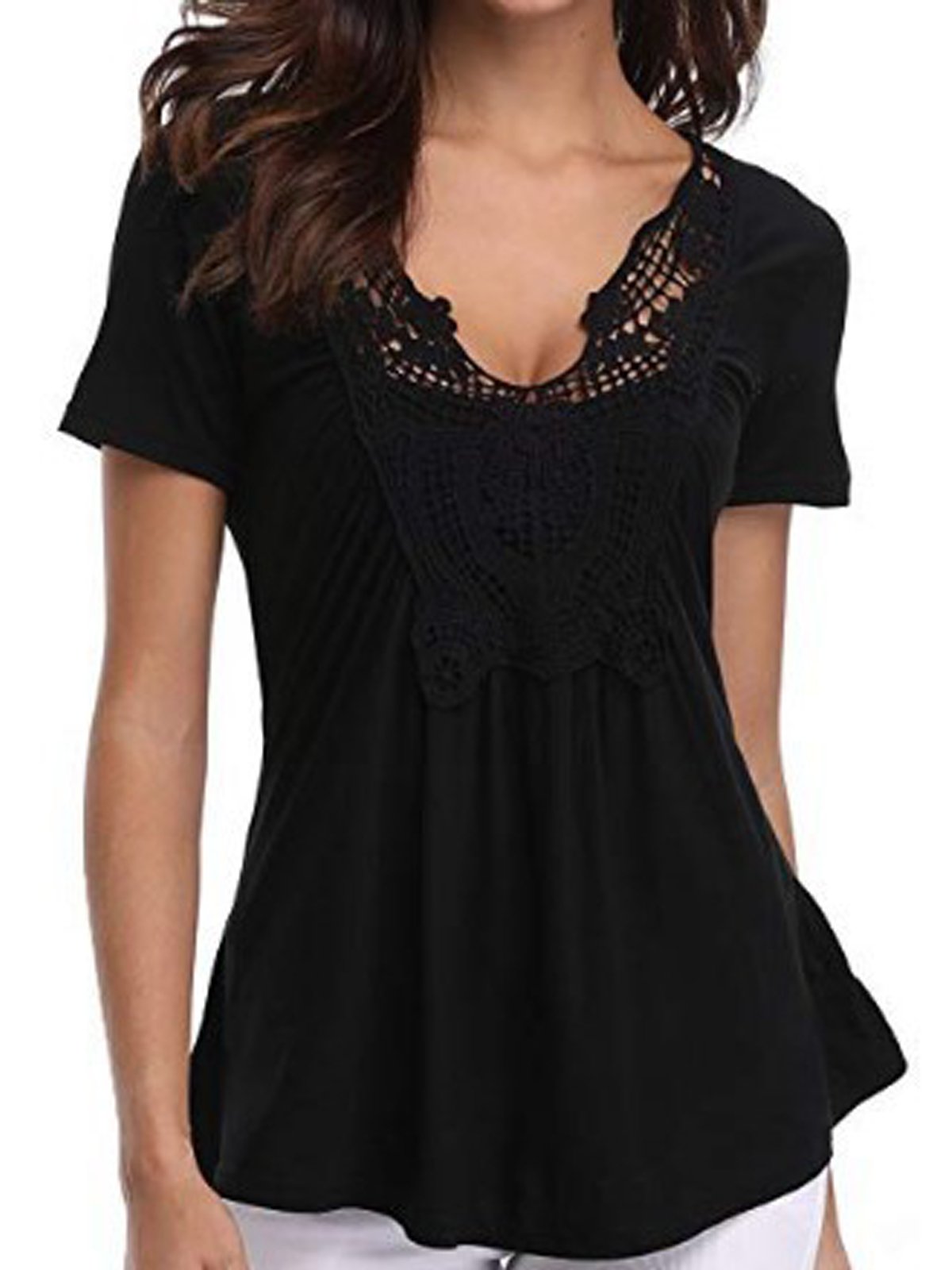 Cotton Short Sleeve Casual V Neck Shirt