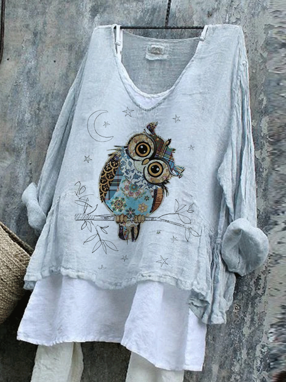 Vintage Plus Size Printed V Neck Shirts Tops