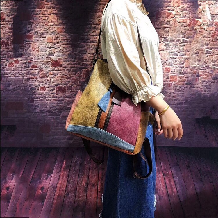 Vintage Colorful Manual Staining Backpack Bag