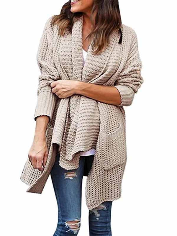 Loose Long Sleeve Plain Cardigan