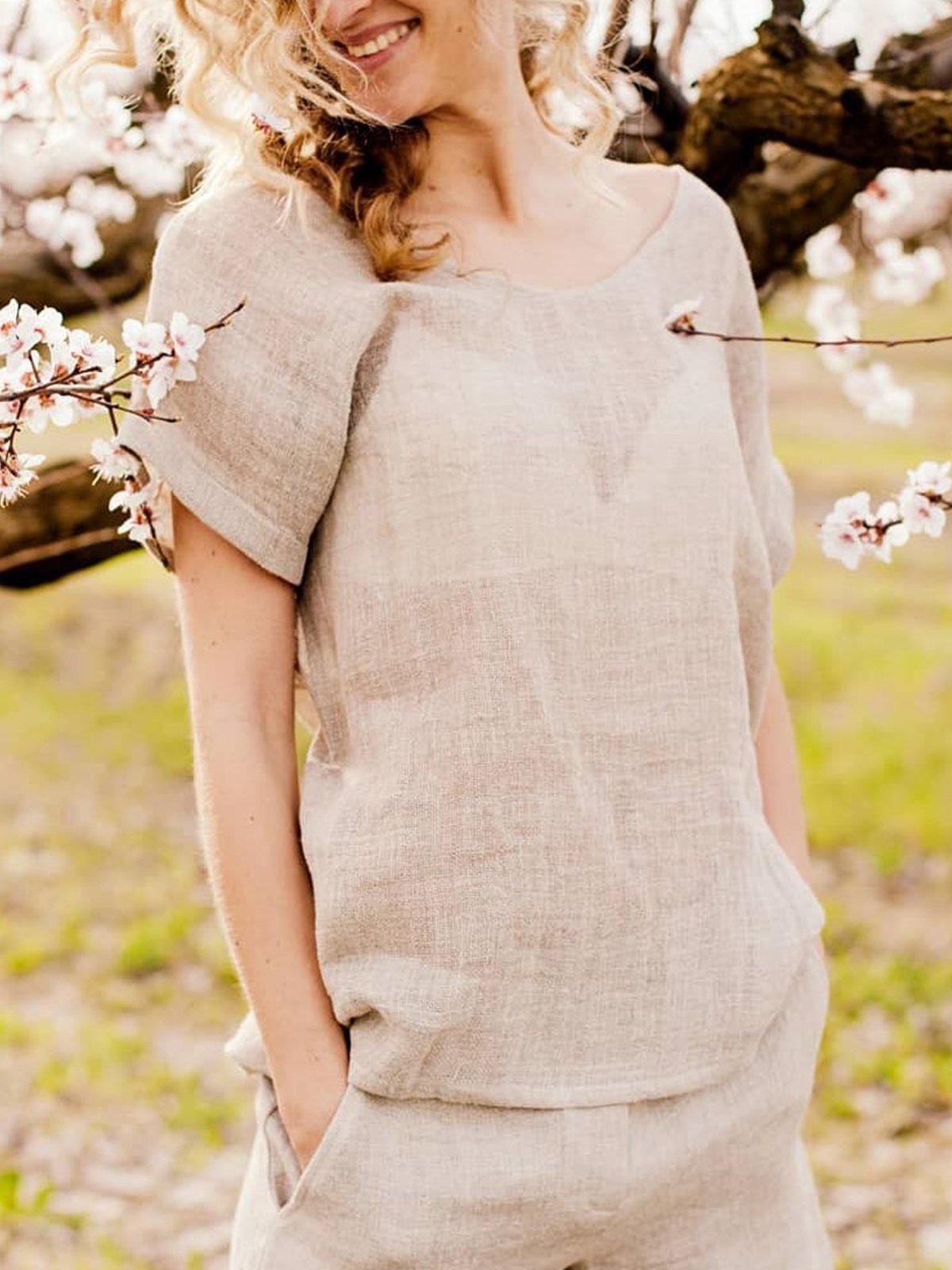 Cotton loose casual short-sleeved top